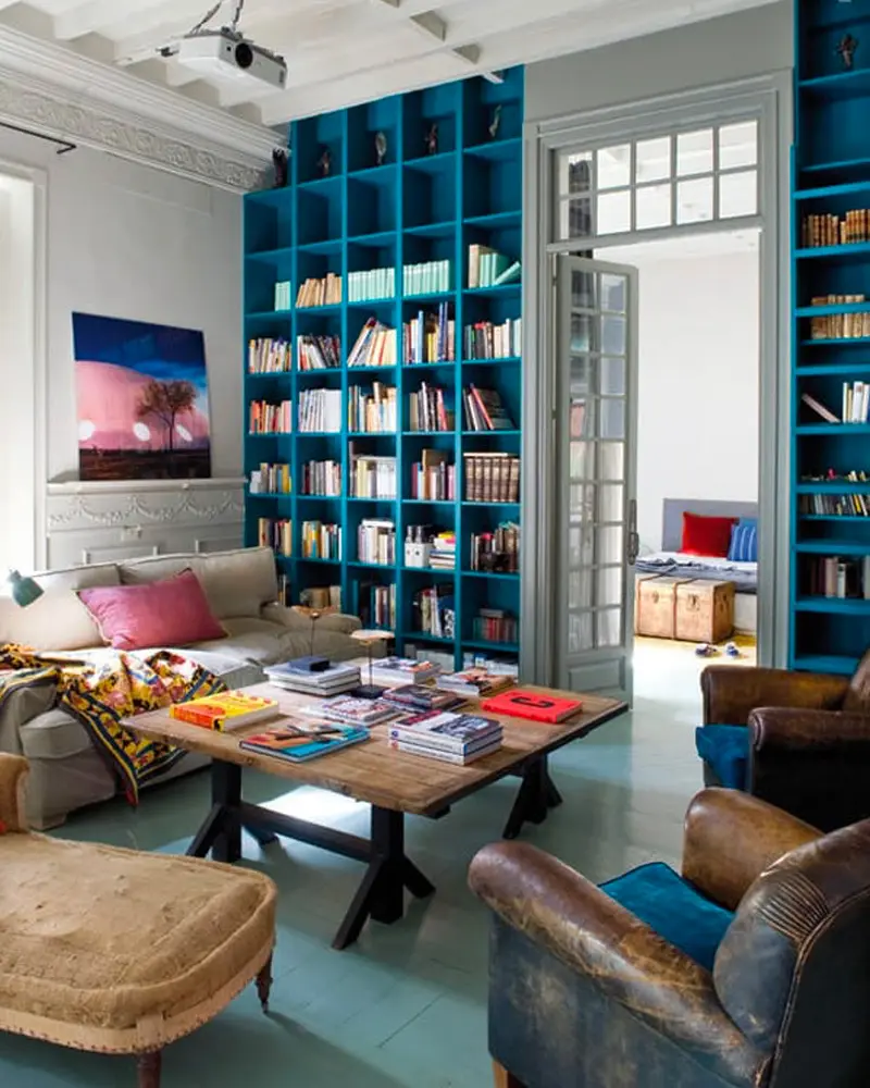 deco loft industriel bleu salon