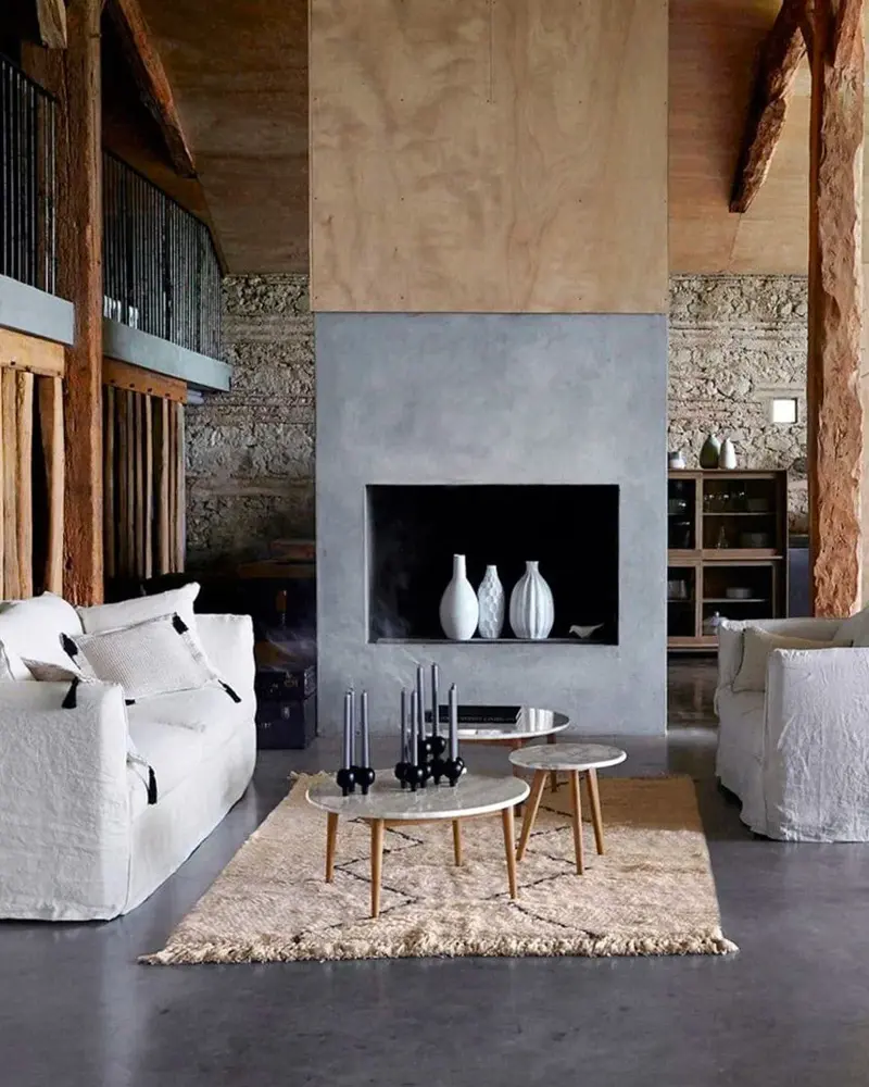 deco salon campagne beton