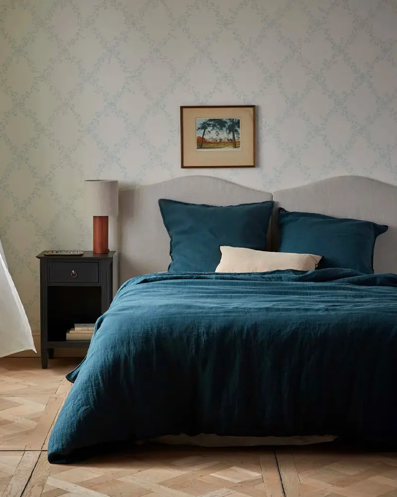 housse de couette lin bleu canard