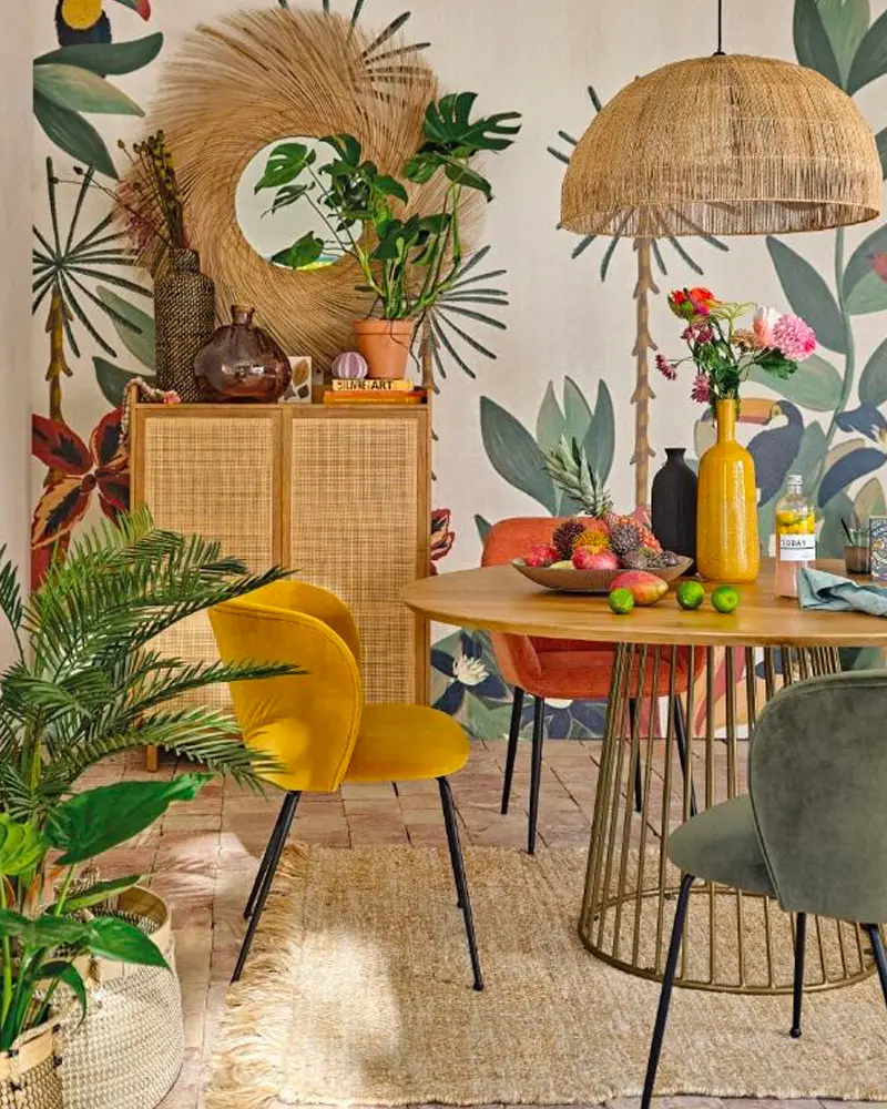 matière naturelle deco salle a manger tropicale