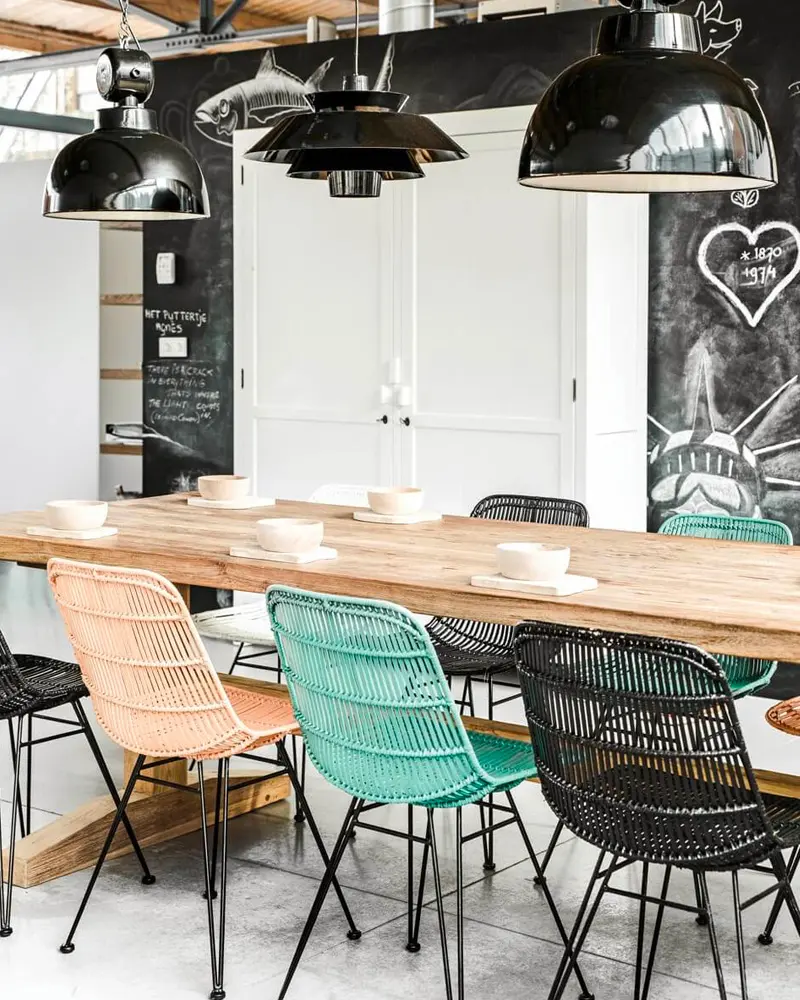 deco salle a manger industrielle coloree