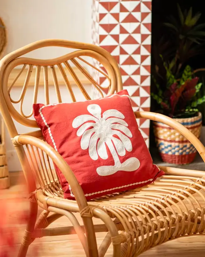 coussin palmier rouge