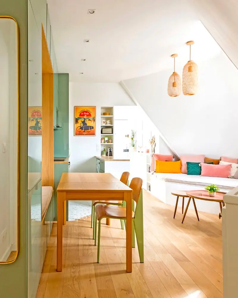 deco appartement nature vert rose salle a manger