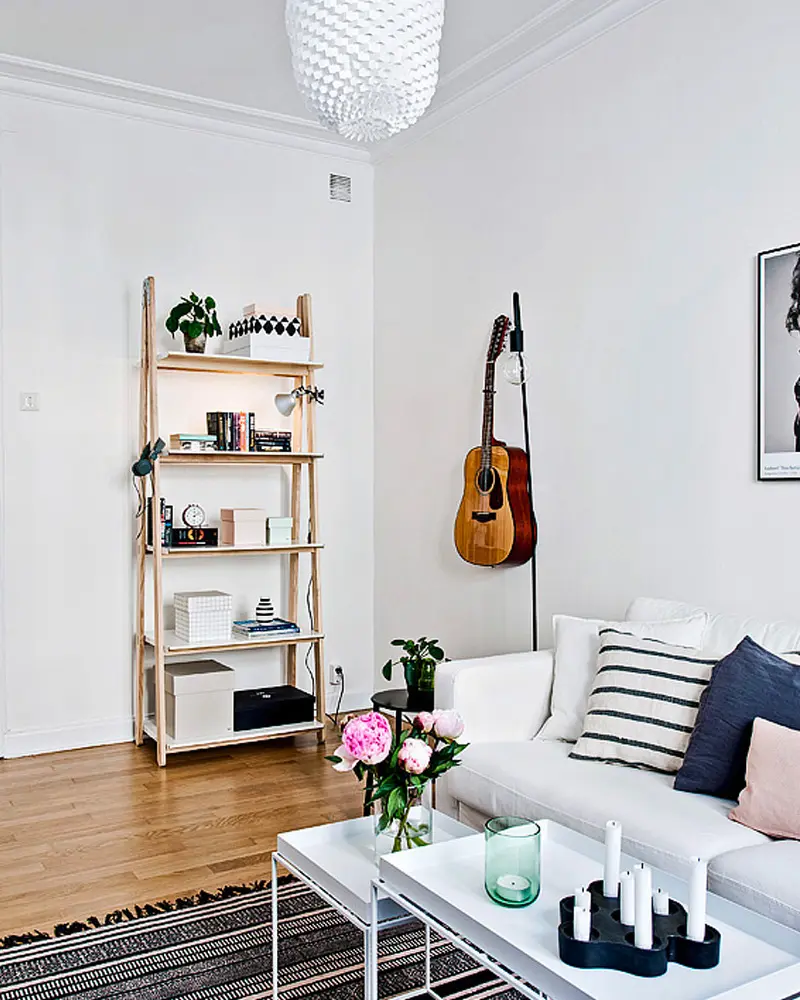 deco appartement scandinave vintage noir blanc salon