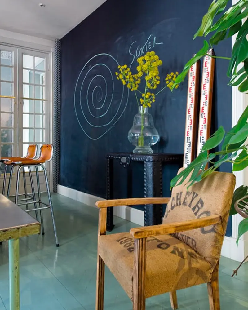 deco loft industriel bleu salle a manger