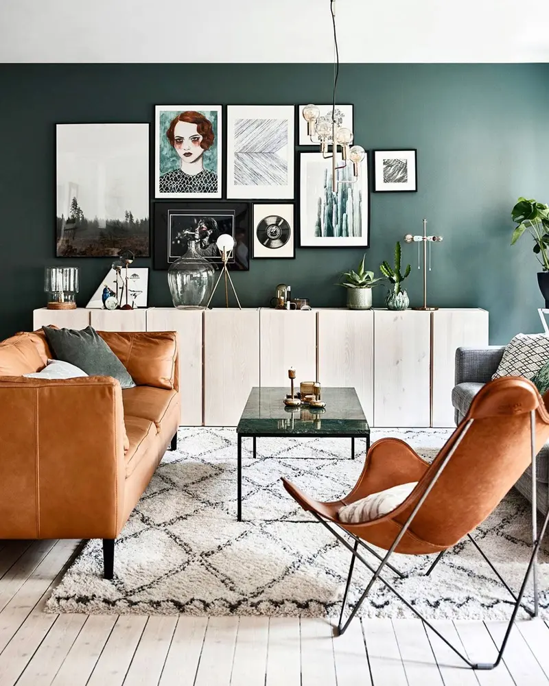 deco salon vert cuir