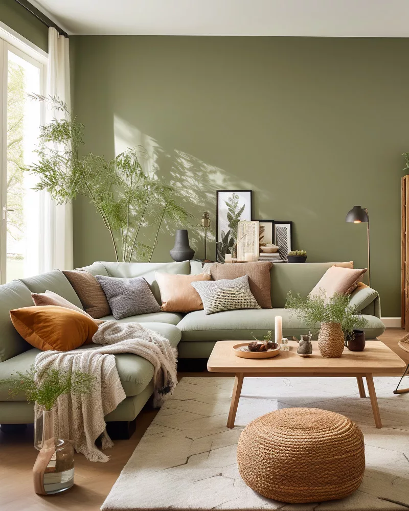 deco salon vert sauge bois moderne
