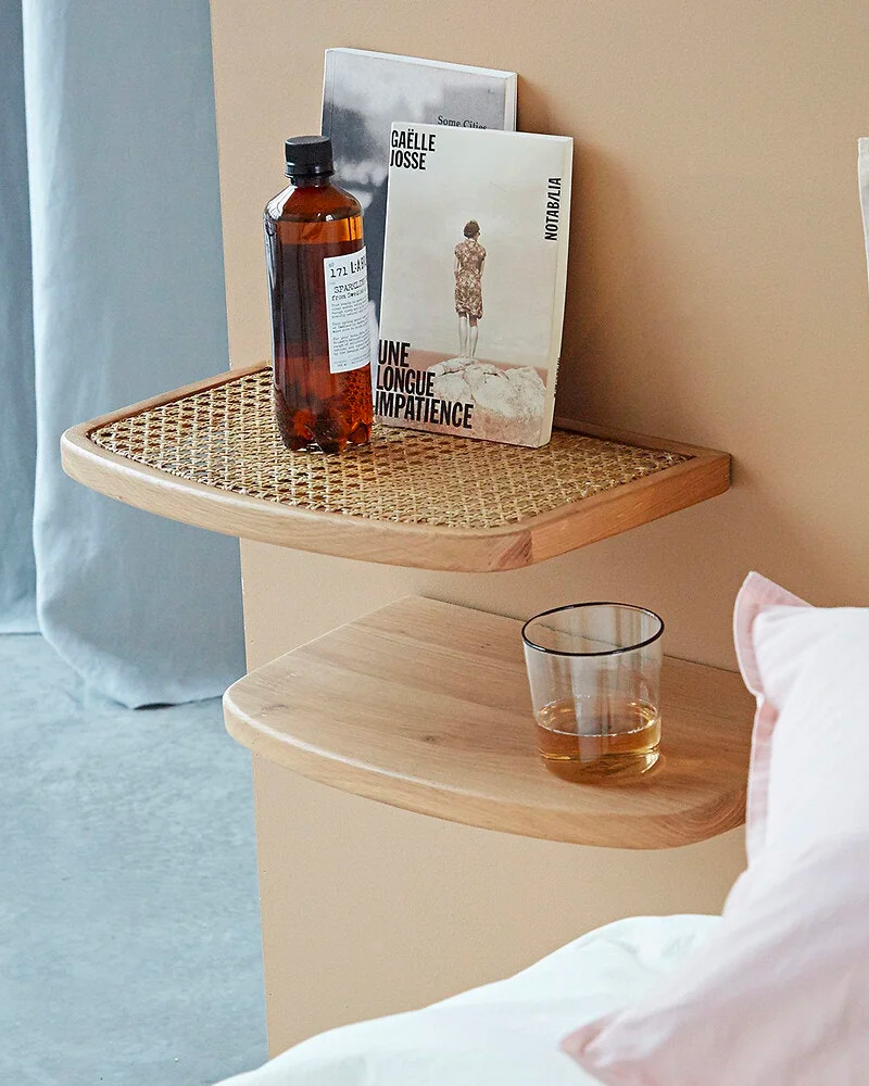 tablette table chevet bois cannage