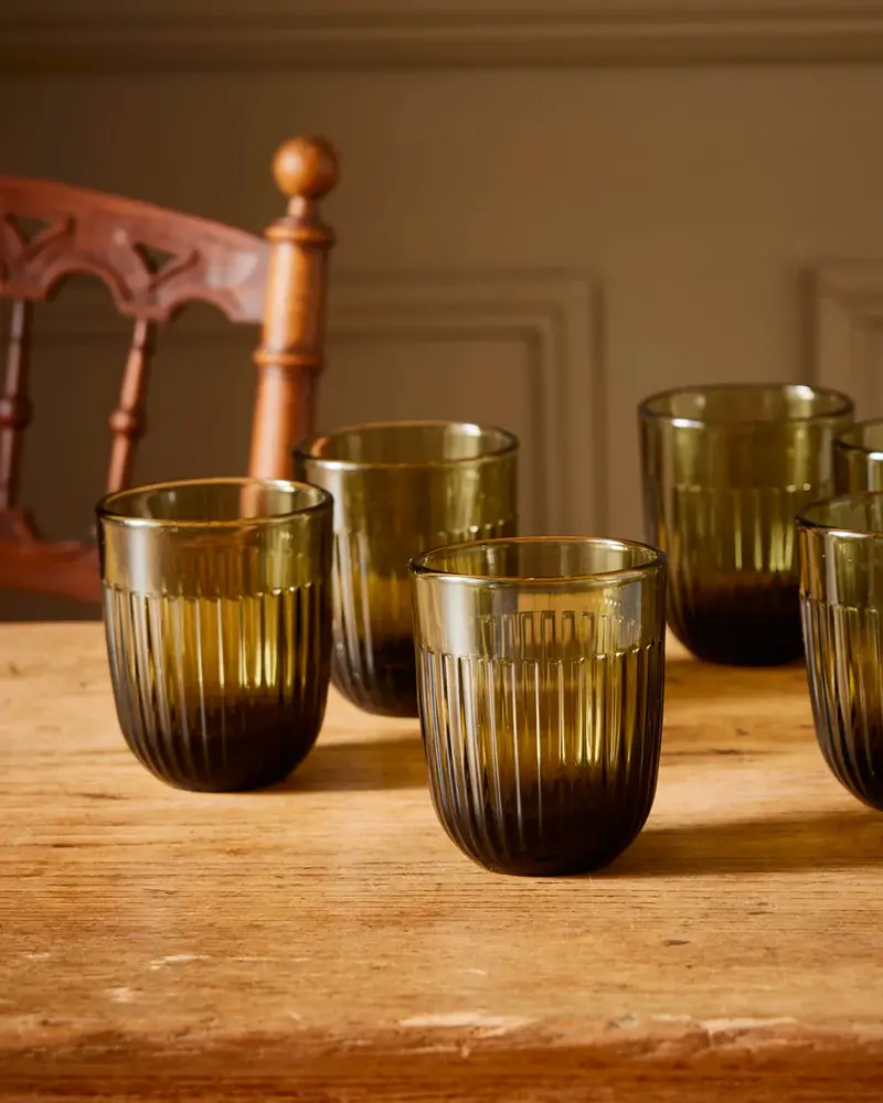 verre eau vert olive strie