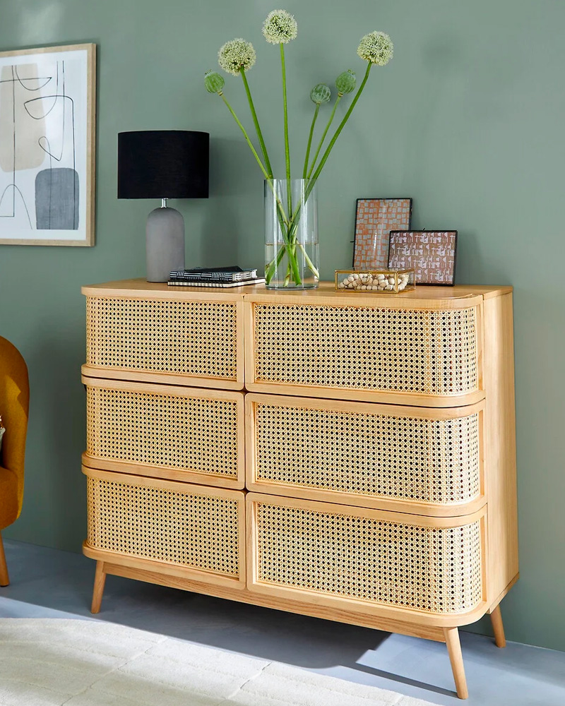 commode 6 tiroirs cannage