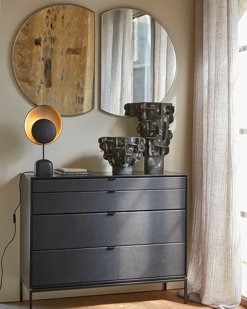 commode metal noir cuir