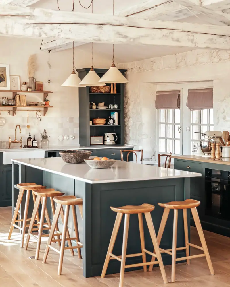 deco cuisine campagne moderne bleu canard