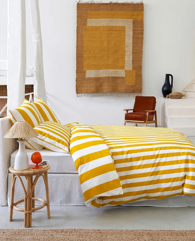 housse couette rayée jaune