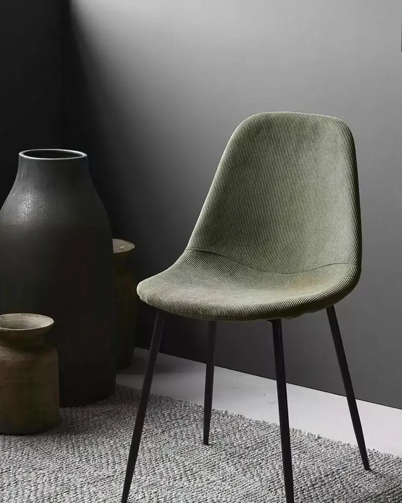 chaise velours vert kaki