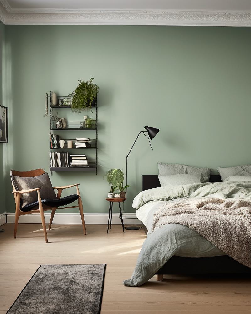 deco chambre moderne vintage vert sauge