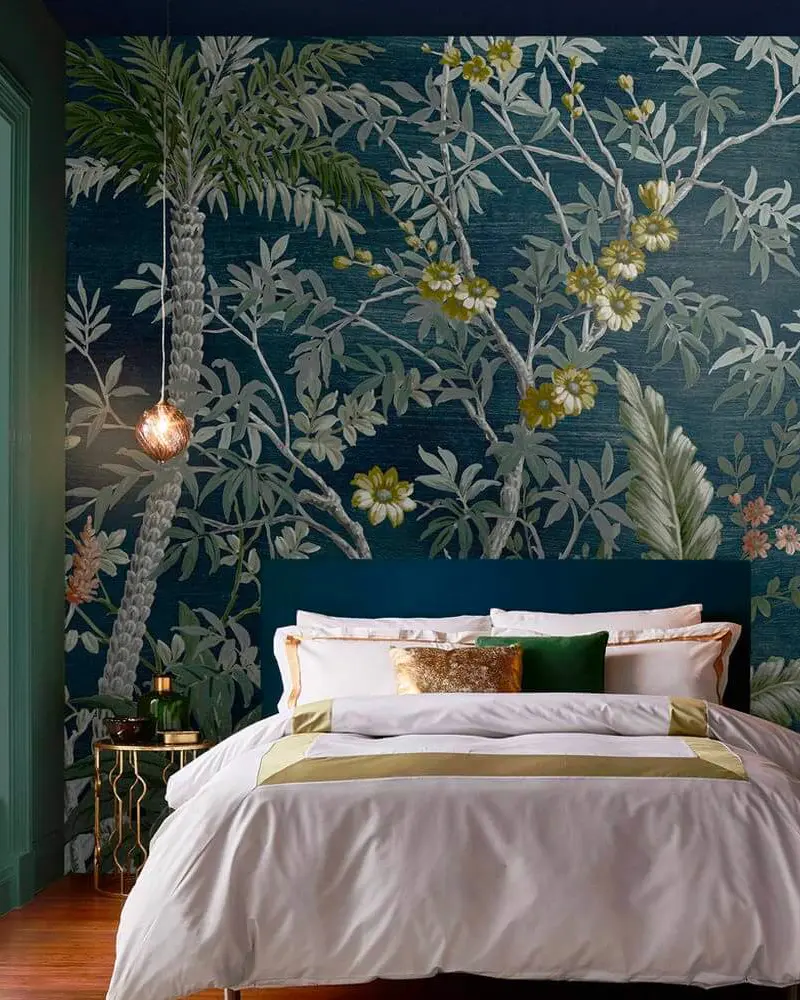 deco chambre tropicale dore bleu