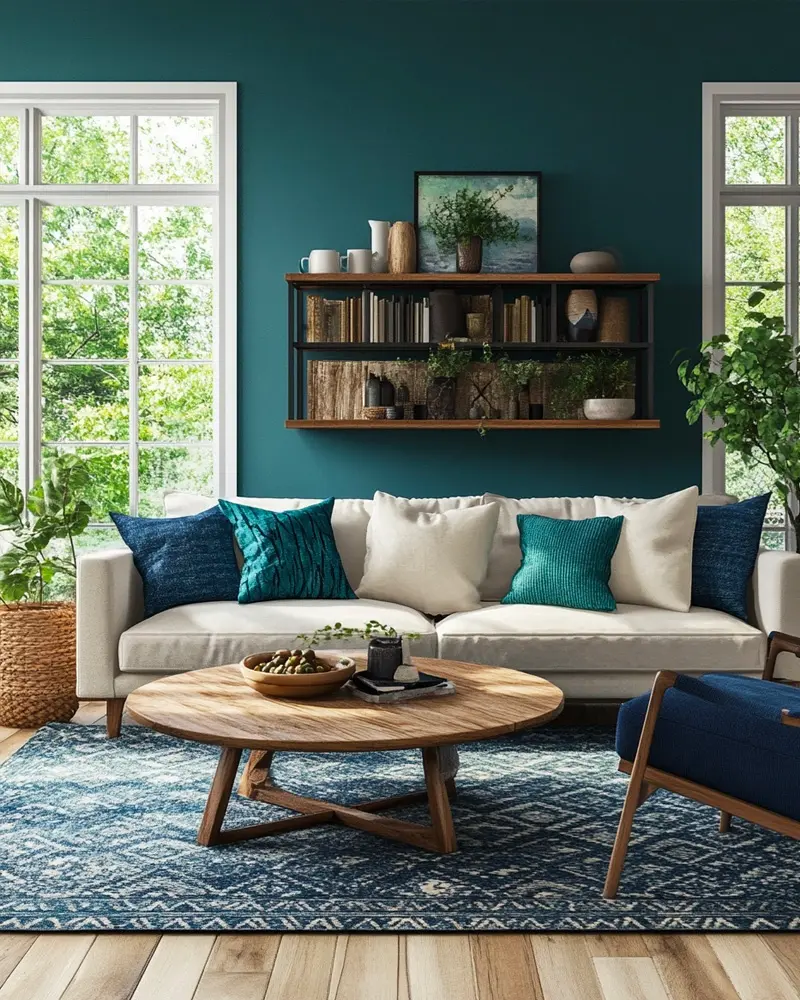 deco salon bleu vert