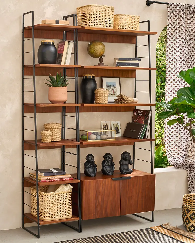 etagere noyer metal noir
