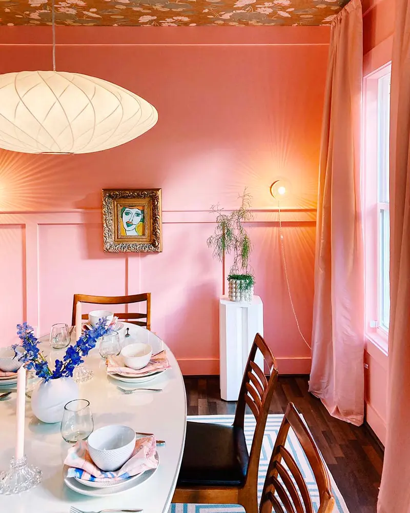 deco salle a manger moderne vintage rose