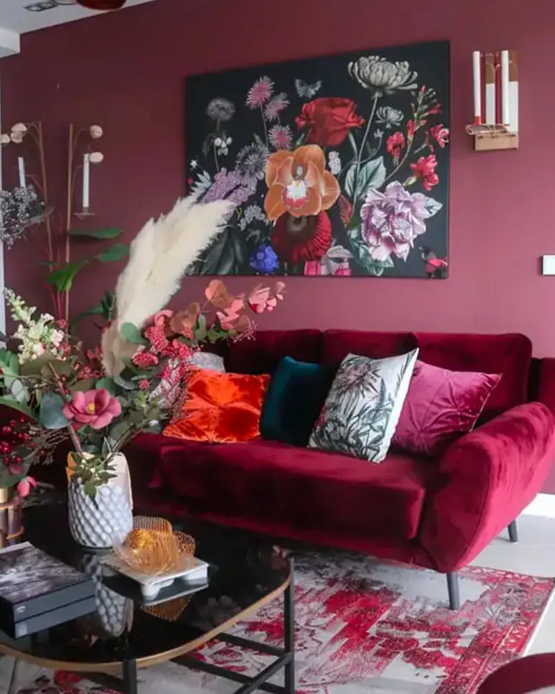 deco salon floral bordeaux