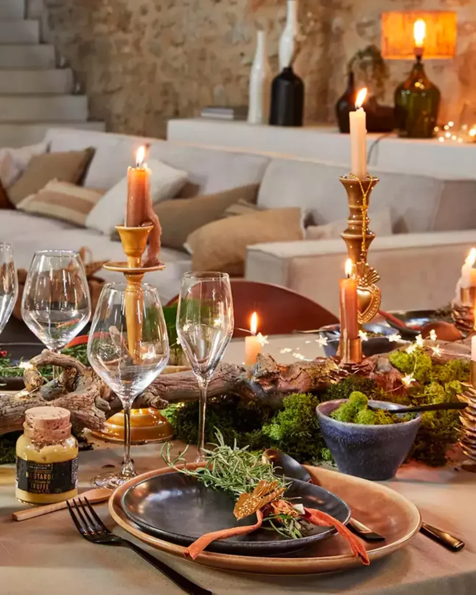 deco table noel vegetale chic doree