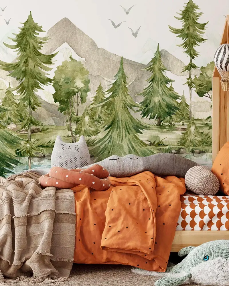 papier peint foret vert deco chambre enfant