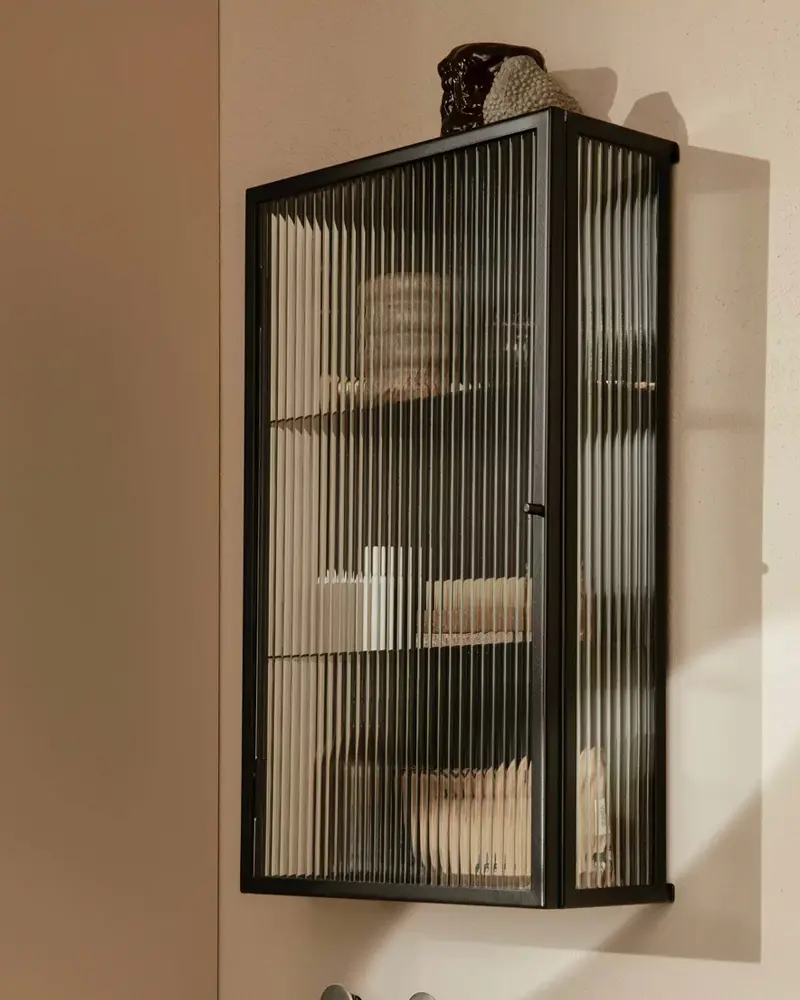armoire murale noire verre strie