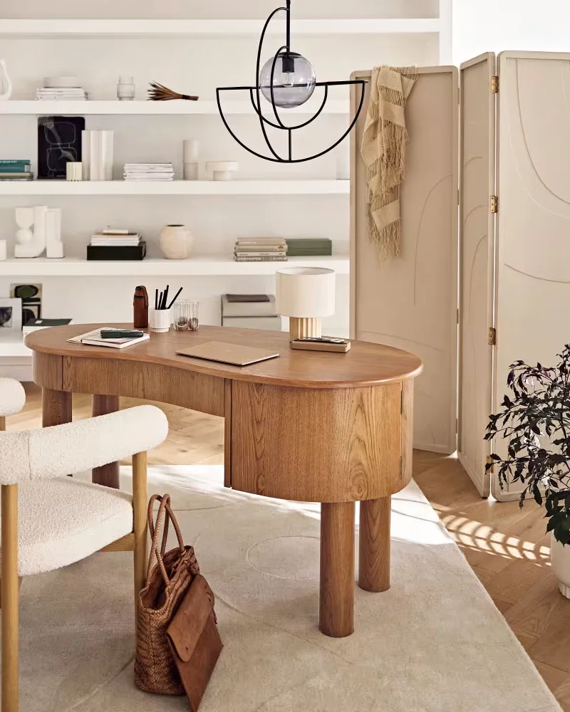 Bureau en bois forme organique avec rangements Maisons du Monde