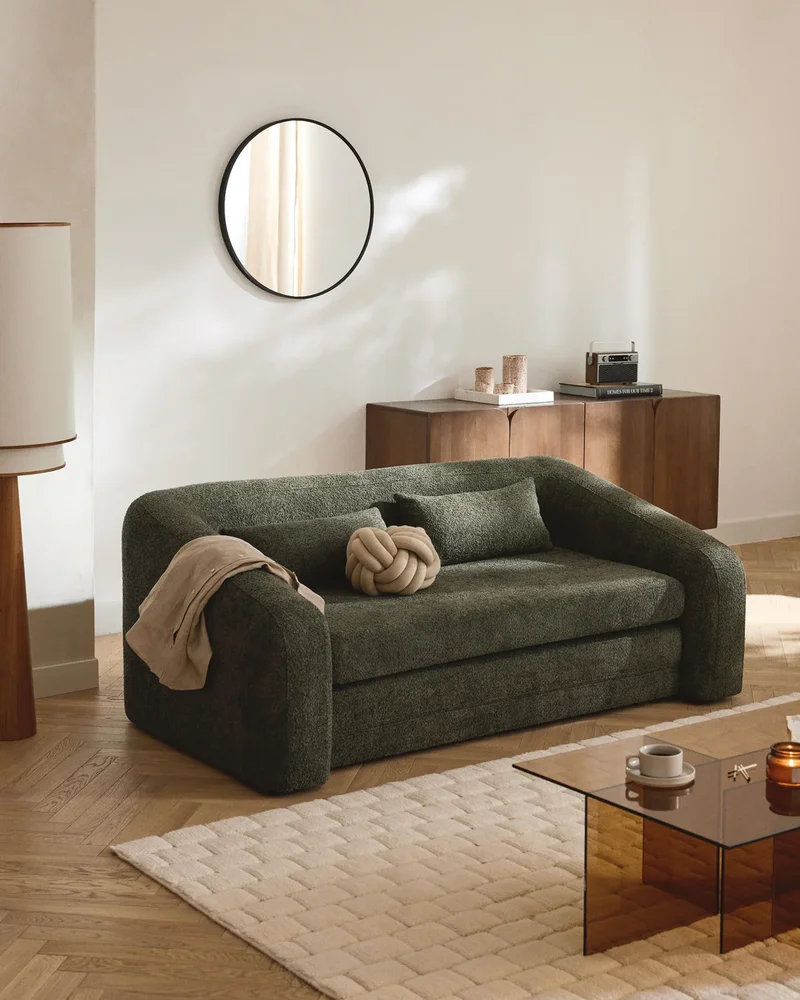 Canapé convertible tissu bouclette vert kaki Westwing