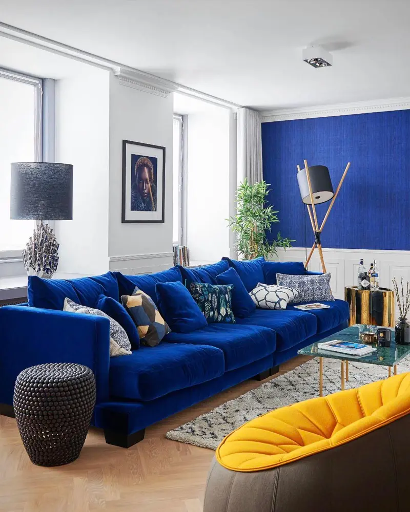 deco salon bleu jaune