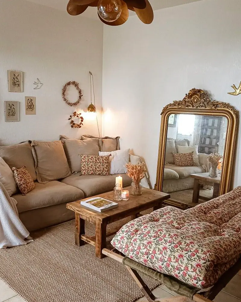deco salon campagne chic beige dore