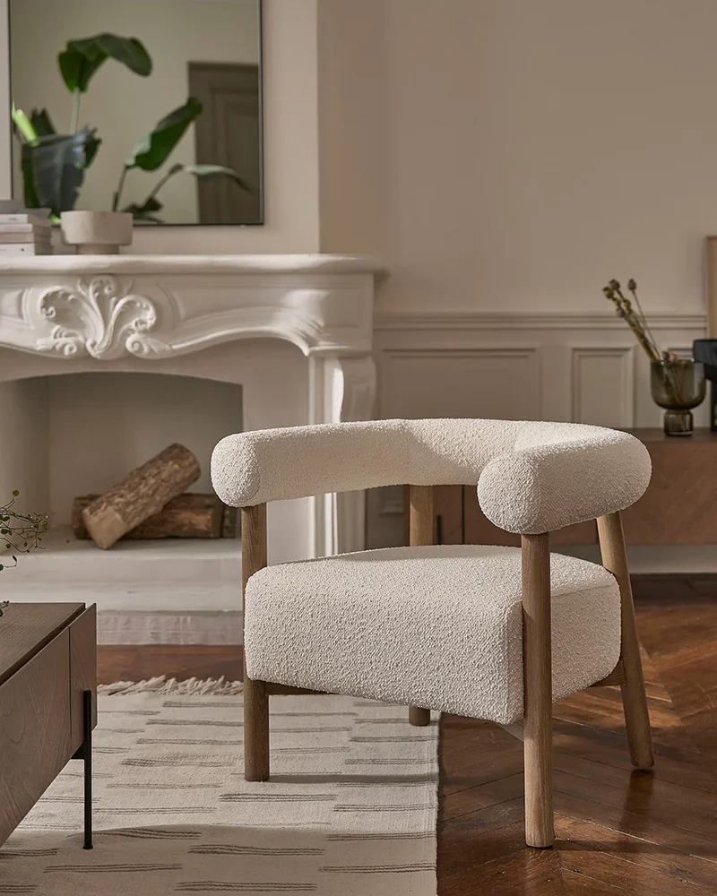 Fauteuil rond tissu bouclette Berah Getah