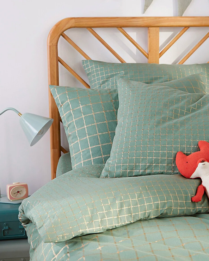 linge de lit vert sauge dore