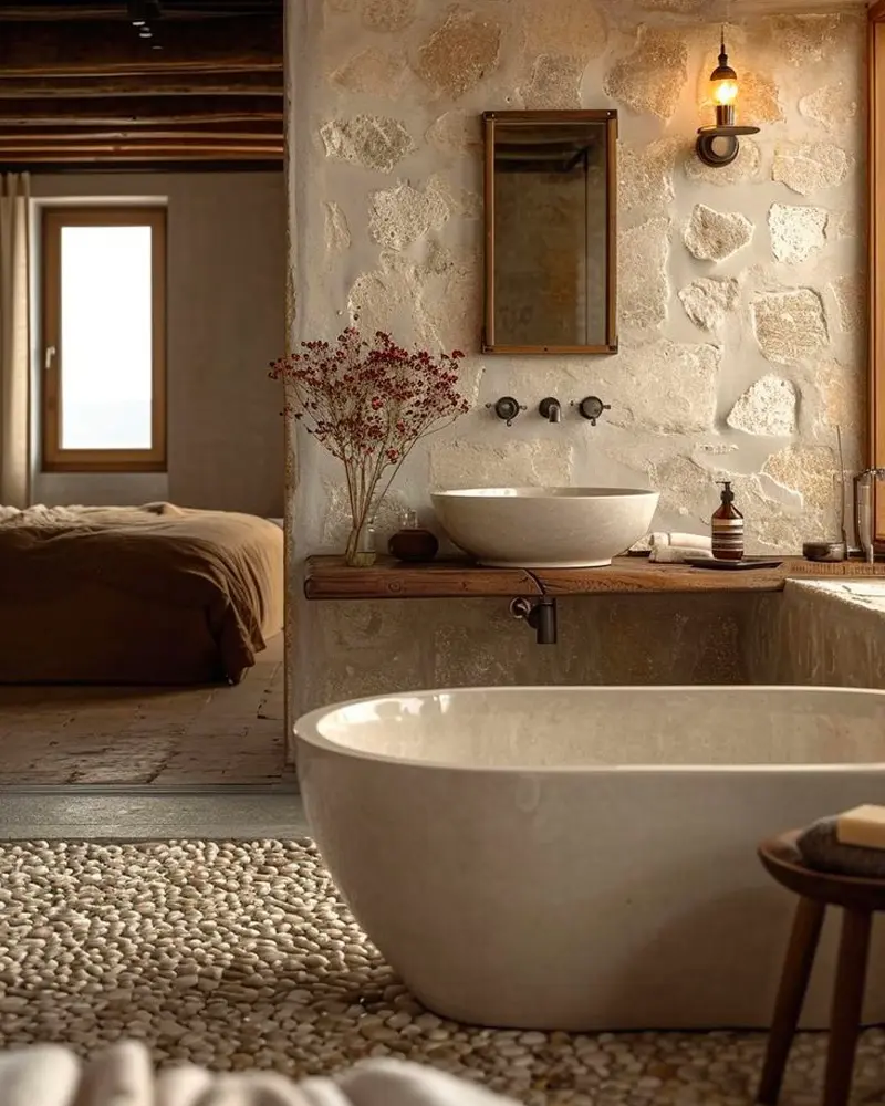 pierre naturelle deco salle de bain campagne