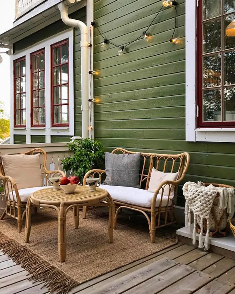 deco terrasse scandinave vert rotin