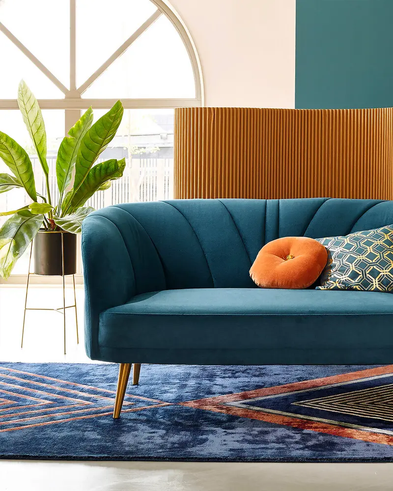 banquette velours bleu canard