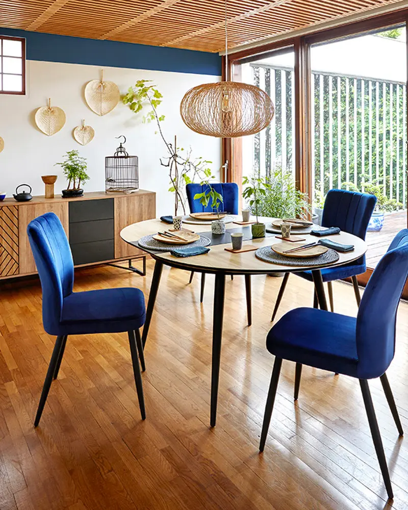 deco salle a manger chaises bleues