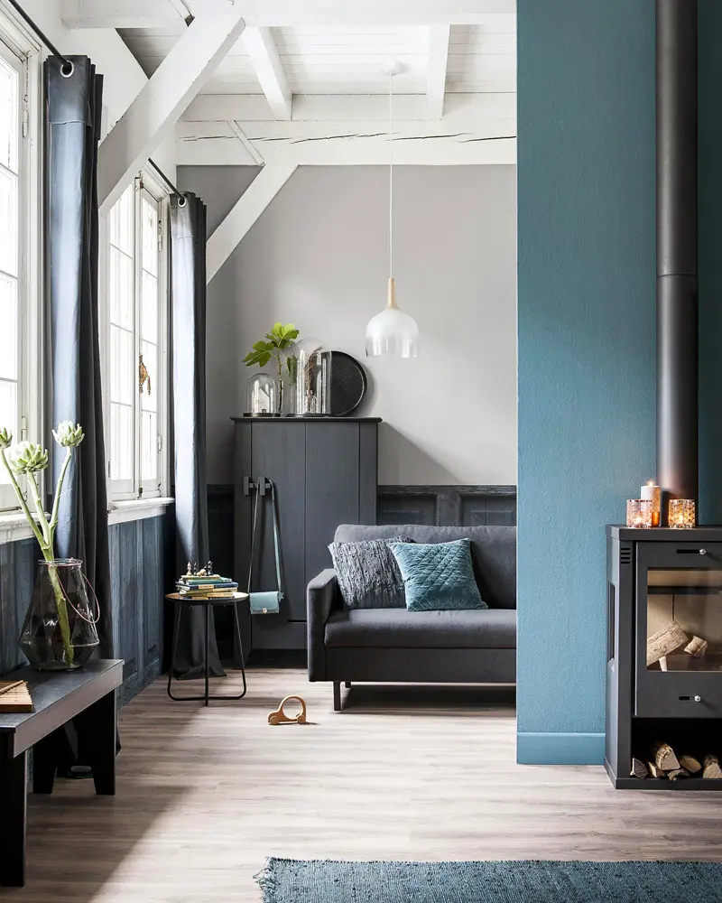 deco salon bleu canard anthracite