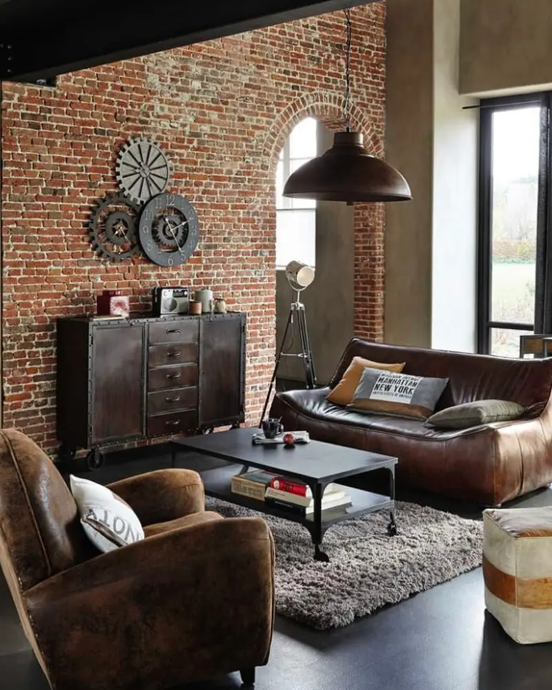 deco salon vintage industriel cuir
