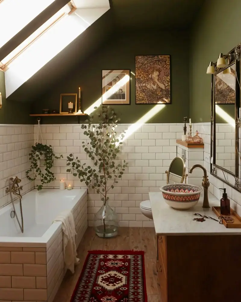 salle de bain cosy cocooning vert kaki