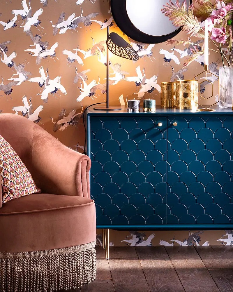 buffet bleu canard motif écaille