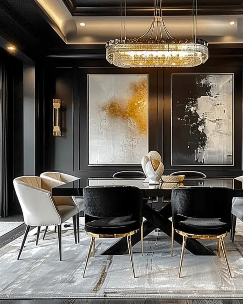 deco salle a manger gris noir dore