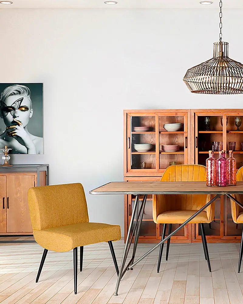 deco salle a manger jaune moutarde bois