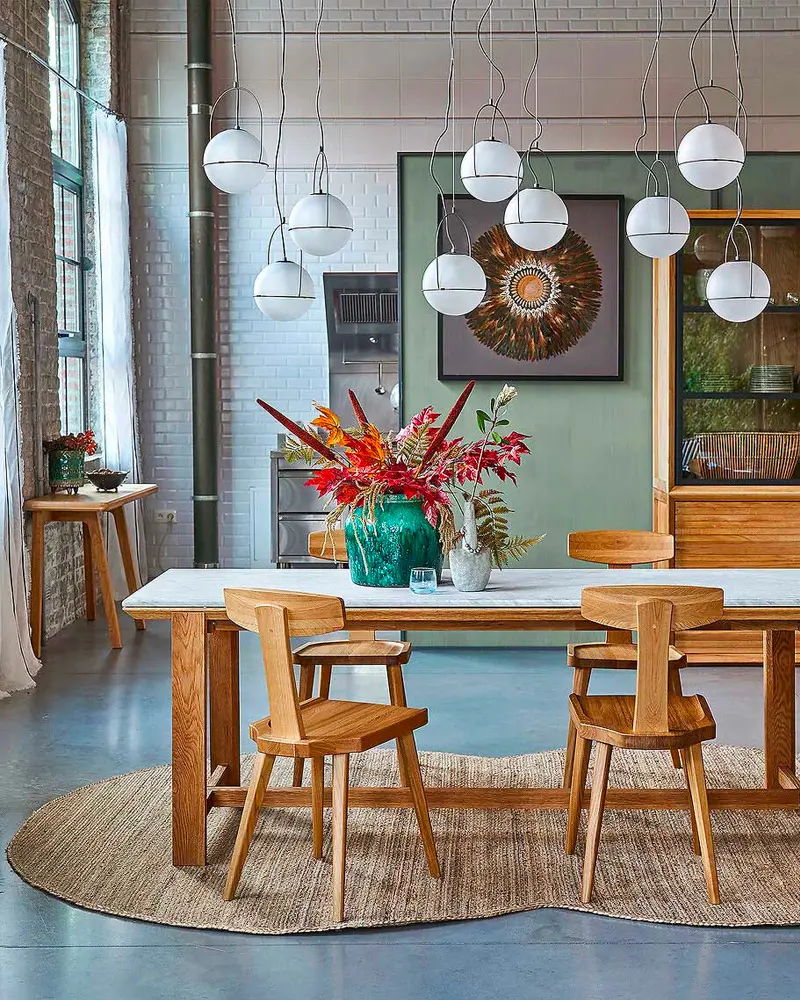 deco salle a manger marbre blanc bois