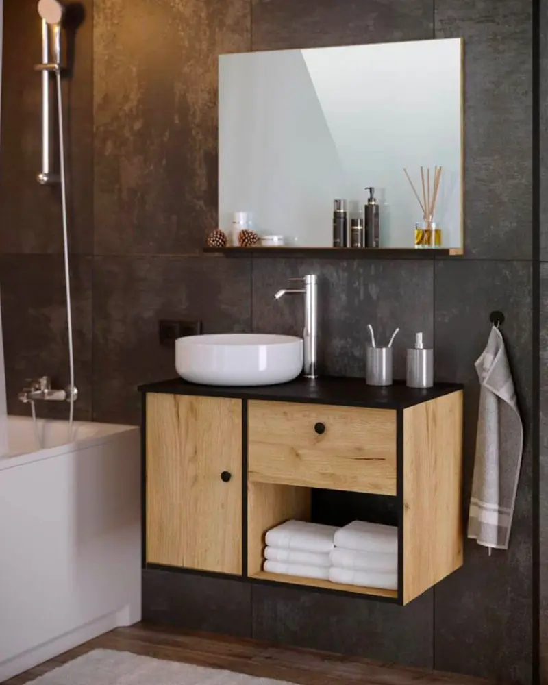 deco salle de bain industrielle beton bois