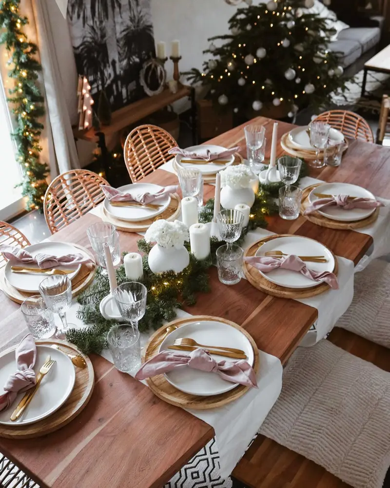 deco table noel chic dore bois
