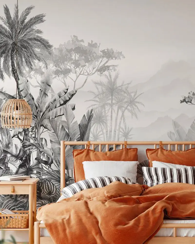 papier peint tropical noir blanc deco chambre
