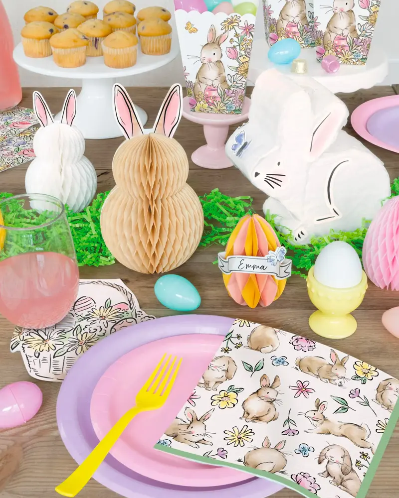 deco table paques enfant pastel