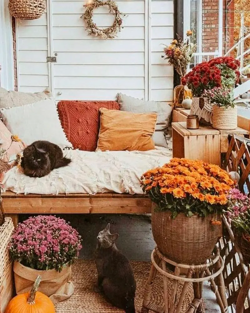 deco balcon automne plaid coussin