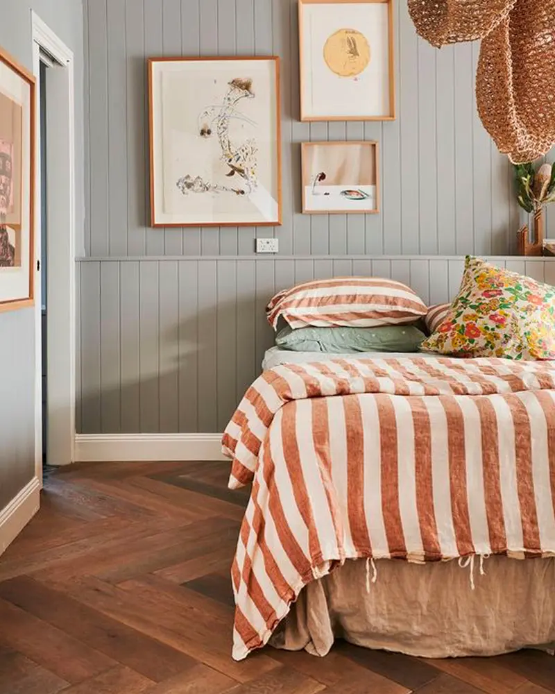 deco chambre linge de lit rayures